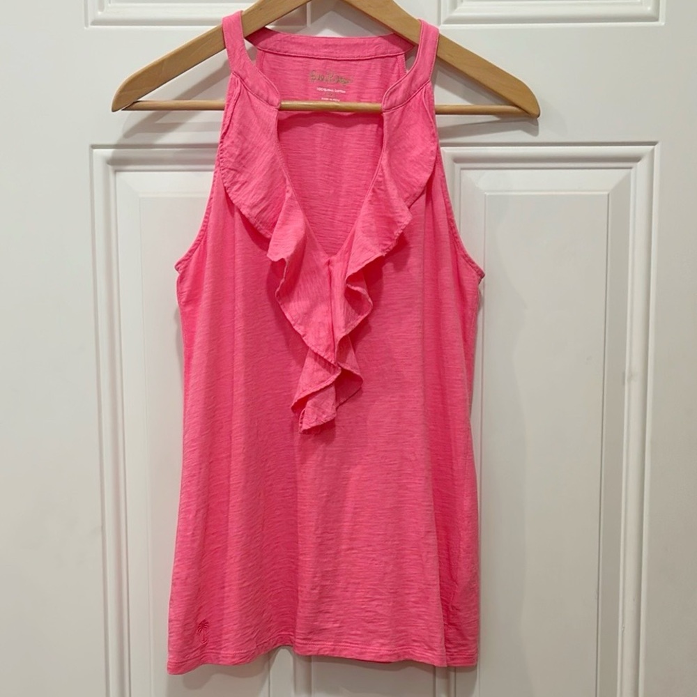 Lilly Pulitzer Ruffled Sleeveless Shay Top Hot Pink in Size Small